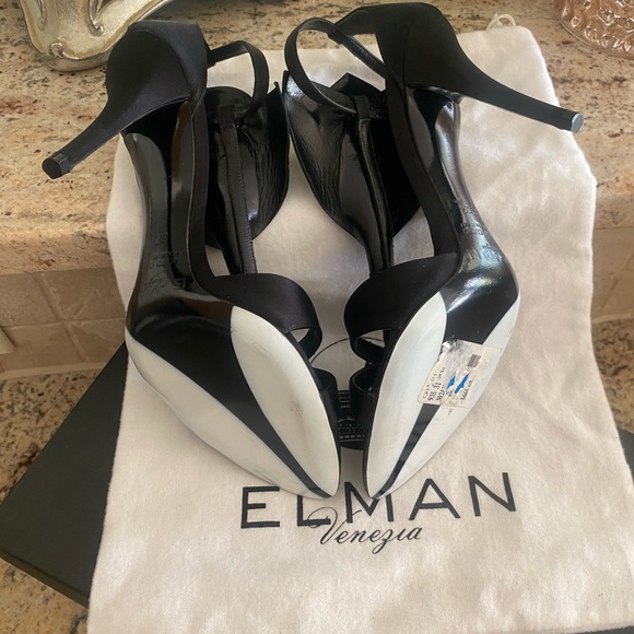 Elman Venezia Black Satin Orchid Evening Stiletto - Picture 6 of 14